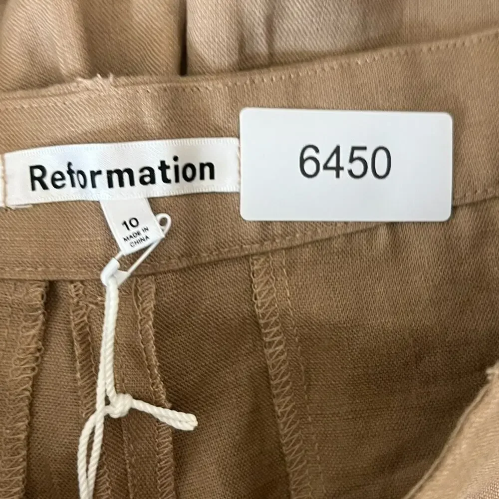 NWT Reformation Women's Dress Pants Size 10 Khaki Vesta Pant Straight Leg
